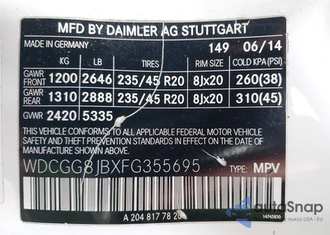 2015 Mercedes-Benz Glk 350 4Matic from USA, damaged, VIN WDCGG8JBXFG355695